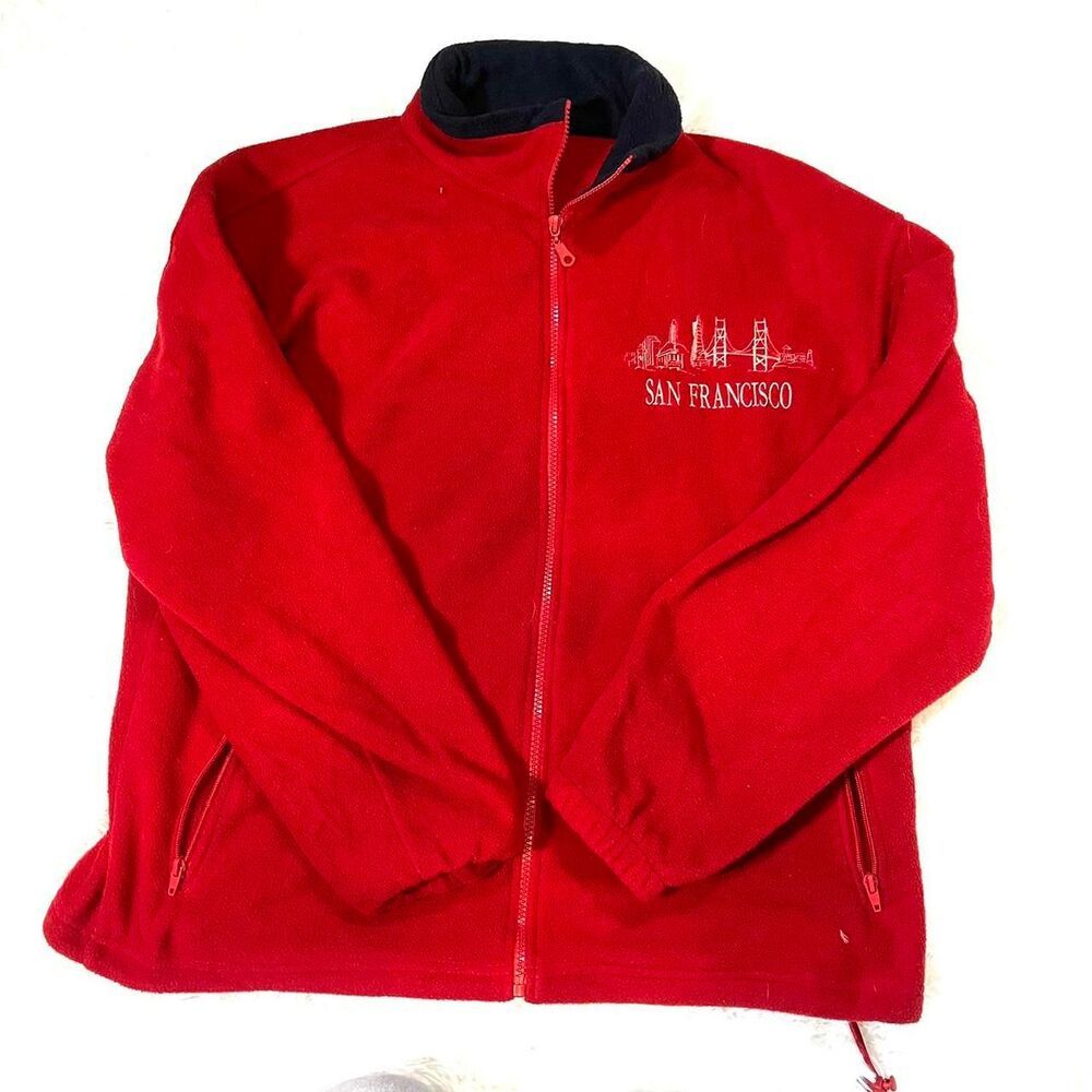 Vintage‎ Red San Francisco fleece jacket Zip up jacket with Nacvy collar Size L
